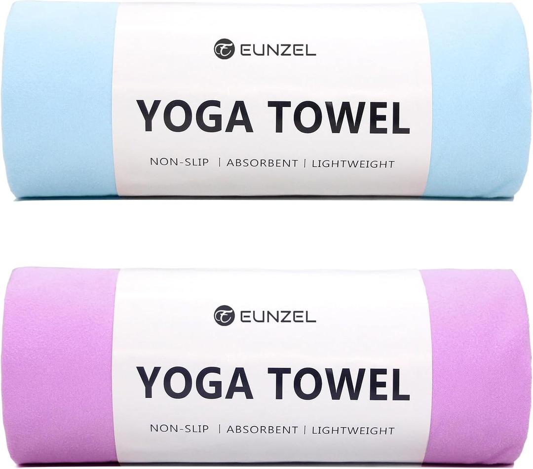 Eunzel 2 Pack Hot Yoga Towel Non Slip Yoga Mat Towel Non-Slip Sweat Absorbent Microfiber Towel for Hot Yoga, Pilates and Workout 72" x 26.5", Blue/Purple