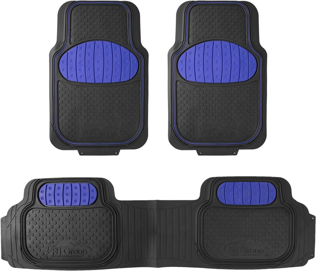 FH Group Heavy-Duty Rubber Car Floor Mats - Universal Fit, Trimmable, Climaproof - For Sedans, SUVs, Trucks - Blue