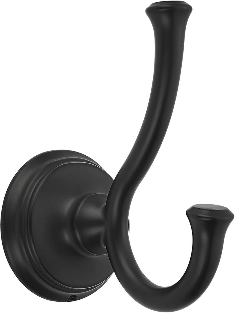 TUNNY Towel Hook Bathroom-2 Pack Matte Black Double Robe/Towel Hook Wall Mounted Hook for Bathroom Bedroom Kitchen