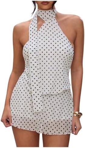 SOLY HUX Women's Polka Dots Mini Dress Backless Sleeveless Halter A Line Party Summer Dresses, Size Small