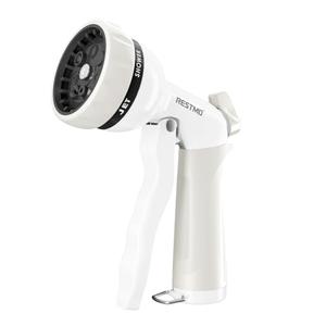 RESTMO Garden Hose Nozzle, Heavy Duty Metal Water Hose Nozzle with 7 Adjustable Spray Patterns, High Pressure Hand Sprayer with Flow Control, Best for Watering Plant & Lawn, Washing Car & Pet, White