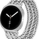 Dressy Beaded Bracelet Compatible with Samsung Galaxy Watch 8 Band 40mm 44mm/8 Classic 46 mm Women, Fashion Cute Strechy Stainless Steel Beads Strap for Galaxy Watch 8 (Silver)