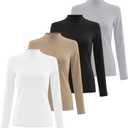Xaatren 4 Pack Women's Long Sleeve Underscrub Shirt Mock Neck Slim Fit Tops Lightweight Thermal Base Layer Scrubs Undershirts (M)