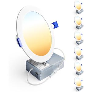 Ensenior 6 Pack 6 Inch LED Recessed Light, Dimmable, 2700K-5000K 5CCT, 1200LM High Brightness, 12W 120V, Damp Rated, ERL-12X-ETL, Ultra-Thin Canless Wafer Ceiling Light - ETL & FCC & IC