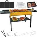 Portable Charcoal Grill, Folding Camping Grills for Hibachi Skewers Stainless Steel, Portable BBQ Grill for Outdoor Cooking Backyard Camping Picnics Beach (47.2*12.2*24.4 In, Yellow & Black)