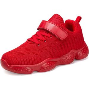 Casbeam Kids Breathable Sneakers Mesh Lightweight Easy Walk Casual Sport Strap Athletic Running Shoes for Boys Girls 050 All Red 28