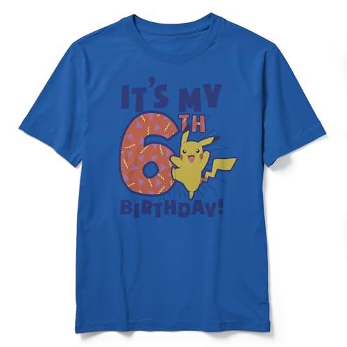 Pokemon Boy's 6th Birthday Shirt - Official Pikachu Graphic Tee - It's My 6th B-Day - Royal Blue - Fun Bday T-Shirt, Size: M