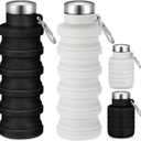 Baderke 2 Pcs Collapsible Water Bottles 17oz Silicone Travel Foldable Portable Water Bottle with Buckle Silicone Lightweight Reusable Leakproof for Camping Hiking Cycling Sport(Black, Gray White)
