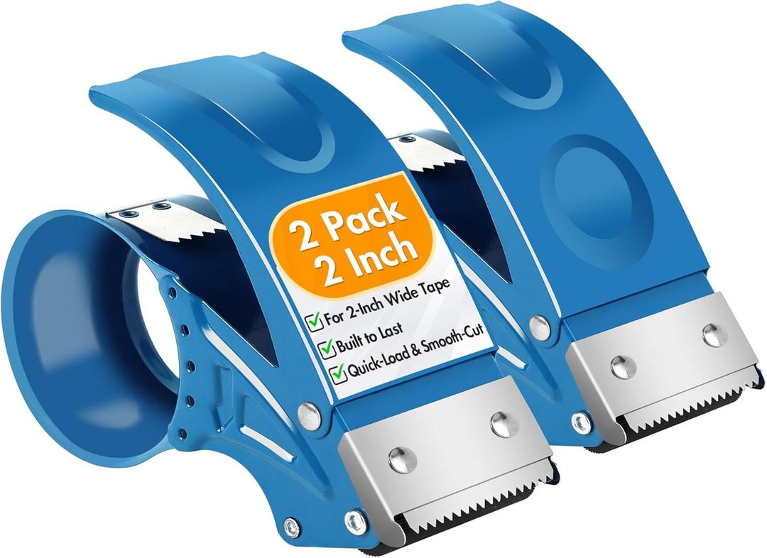 2 Pack Heavy Duty Packing Tape Dispenser Gun  2-Inch Wide Tape Dispenser with Adjustable Brake  Fits 3-Inch Core, Industrial-Grade Tape Gun for Moving, Shipping, Office & Warehouse Use (Blue)