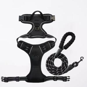 Reflective Nylon Large Dog Chest Harness Vest Style Dog Leash(Black Chest and Back Set,XL Size)