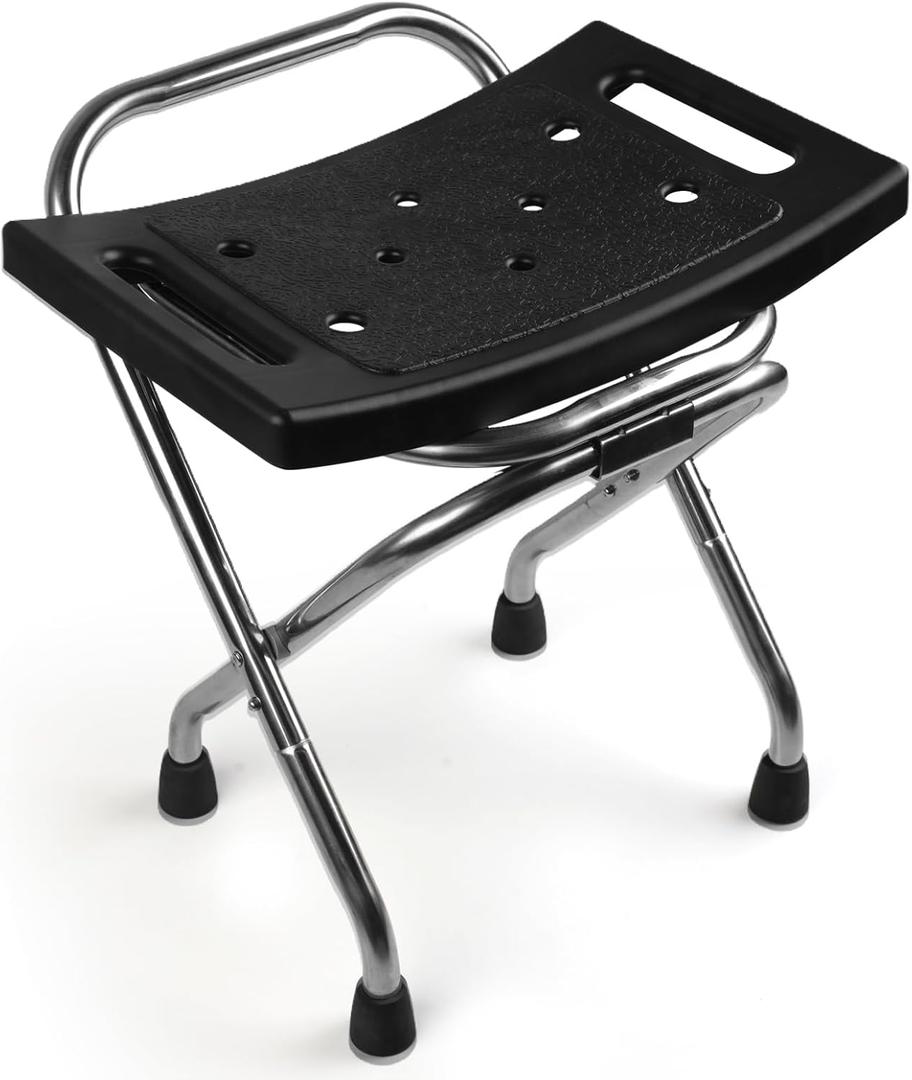 Folding Shower Seat, Stainless Eligible Shower Chair for Inside Shower, 400lbs Portable Travel Shower Stool, Safety Anti-Slip Bath Chair for Seniors, Disabled (Black)