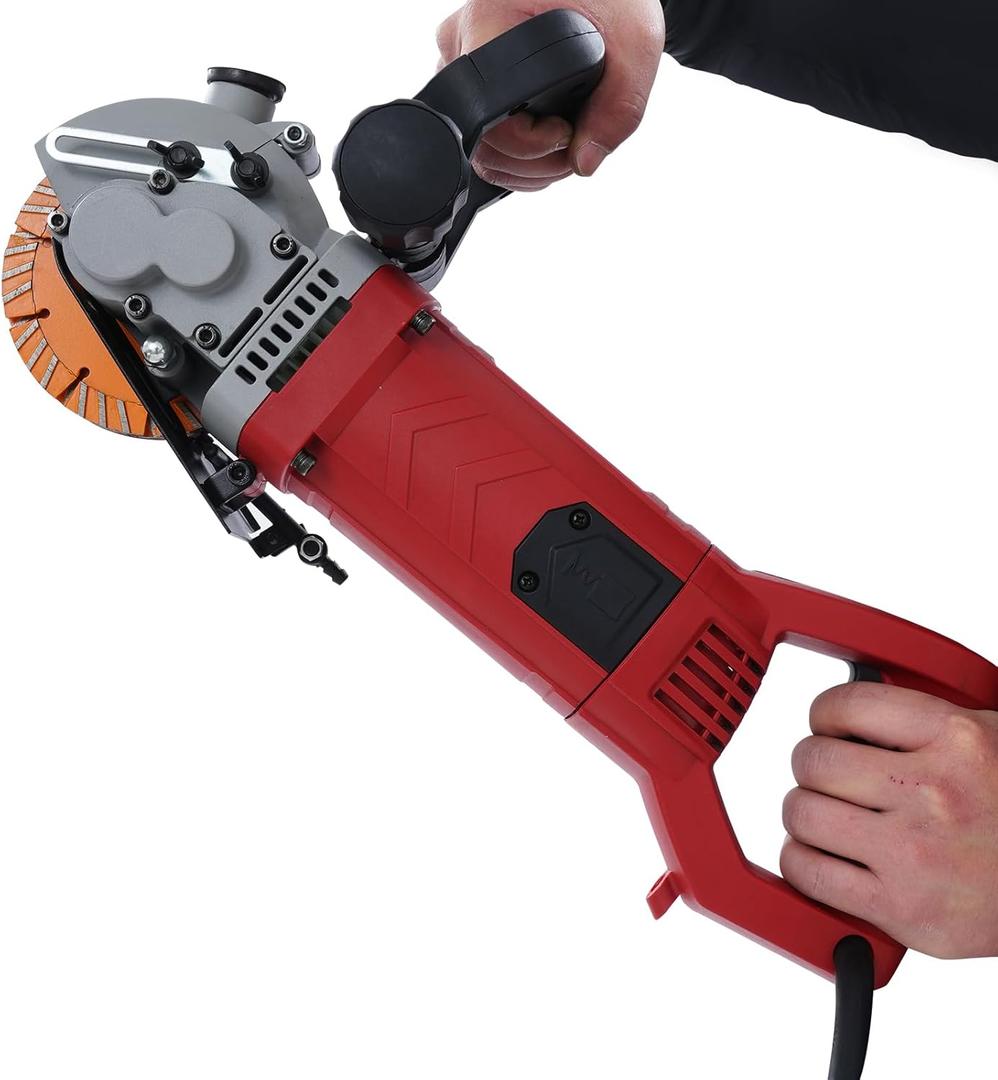 110V 4800W Electric Wall Chaser Concrete Cutter Groove Cutting Machine, With Infrared Sighting and Dustproof, Carrying Case, 5Pcs Saw Blades, For Brick Grooving Slotting Groover Power Masonry Saw