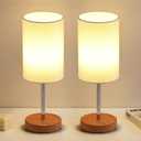 KDG Simple Cordless Table lamp, Portable Bedside 5000mAh LED Desk Lamp, 3 Brightness Levels Emergency Light, Linen Lampshade for Living Room, Bedroom, Dining Room, Night Light (Silver) (Silver + Beige Lampshde (2 Pack))