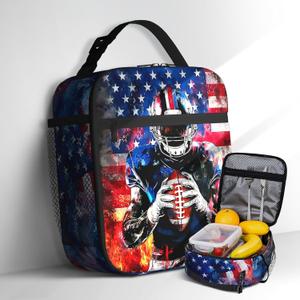 Kids Lunch Box for School Insulated Football Lunch Bag With Adjustable Shoulder Strap Lunch Tote Bag For Kids Girls School Office Work