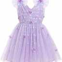IMEKIS Toddler Kids Girls Butterfly Dress Sparkle Sequins Tulle Wedding Formal Birthday Dresses 6-10 Y