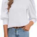 PRETTYGARDEN Womens Puff 3/4 Sleeve Tops 2025 Trendy Spring Summer Mock Neck Texture Knit T Shirts Work Casual Dressy Blouses (Small)