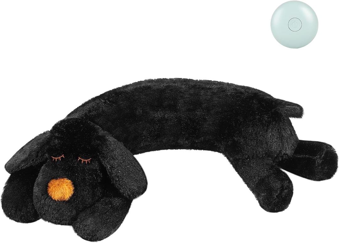 Heartbeat Puppy for Dogs-for Separation Anxiety Relief, Heartbeat Stuffed Animal Anxiety Calming Behavioral Aid Plush Toy for Dogs Cats Pets (black)