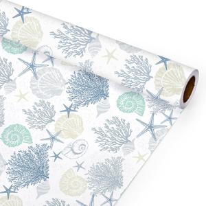 Whaline Ocean Wrapping Paper - Mini Roll - 17 In x 32.8 Ft Coastal Beach Coral Shell Gift Wrap Paper for DIY Art Craft Wedding Birthday Baby Shower Party Supplies
