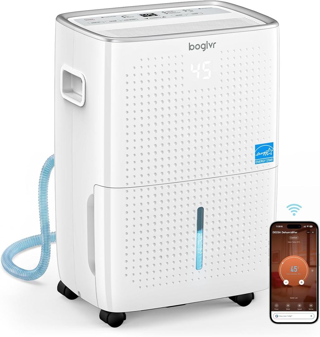 6000 Sq.Ft. Energy Star Dehumidifier for Basement, Max 100Pint/Day Smart WiFi Dehumidifier with Drain Hose, Voice & APP Control, Adjustable Humidistat for Home, Bedroom, Bathroom, Garage, RV(White)