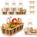 3 Sets Baskets for Gifts Empty Wicker Baskets with Gift Bags and DIY Bow Rectangular Woven Stackable 14 x 7.24 x 4" Goodies Basket with Handle for Easter Weddings Party Supplies
