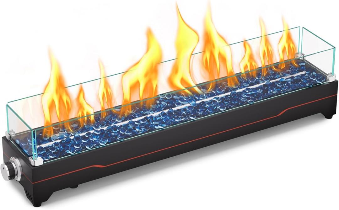 GRISUN Tabletop Fire Pit,36 Inch Propane Fire Pit Table,50000 BTU Table Top Firepit with Glass Wind Guard,Stainless Steel Burner,Fire Glass,Portable Propane fire Pit for Patio, Camping, Backyard & RV (Black)