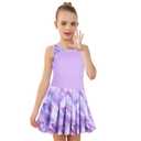 MODAFANS Girls Tennis Golf Dress Sleeveless Athletic Pleated Outfits Sets with Shorts Purple Marbles,6-7years (Purple, S)