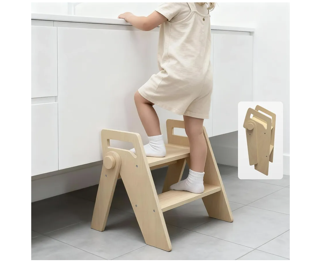 Wooden 2 Step Stool for Kids Bathroom Foldable 2-Step for Toilet Potty Training, Child Stepping Stool for Kitchen Nursery Bedroom