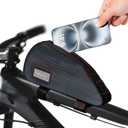 RideRow Compact Bike Top Tube Bag  Waterproof Bicycle Frame Pouch, Fits Up to 6.1" Phone, Narrow No-Rub Design, Secure 3-Point Mount, Cycling Storage for Mountain & Road Bike (Black)