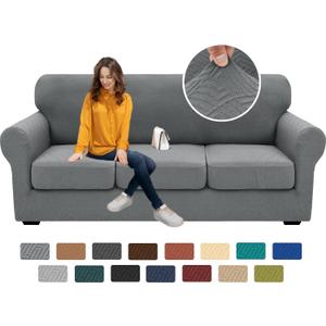 XINEAGE 2026 New 4 Pieces Couch Covers for 3 Cushion Couch Super Stretch Thick Soft Sofa Cover Anti Slip Sofa Slipcover Dogs Cats Furniture Protector (Light Gray, 71"-91")