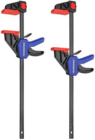 WORKPRO 12" Clamps for Woodworking 2-Pack, Quick-Release Wood Clamps/Spreader Light Duty, One Hand F Clmaps 150 LBS Load Limit, Ideal for Woodworking and DIY Projects