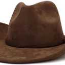 Western Cowboy Hat for Women Men Classic Fedora Hats Wide Brim Suede Cowboy Hat for Women with Buckle Belt, One Size