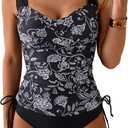 B2prity Tankini Swimsuits for Women Tummy Control Two Piece Bathing Suit High Waisted Wrap Swim Suit with Bottom Swimwear (Medium, White Leaf, Black)