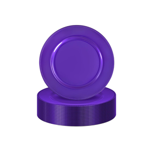 50 Pack Purple Charger Plates 13" Plastic Round Charger Plates Dinner Plate With Beaded for Spring Easter Wedding Table Dinner Kitchen Catering Event Party Decoration