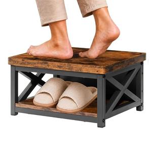 Wooden Step Stool for Adults – 8” Bed Step Stool with Storage Shelf, Anti-Slip Feet, Heavy-Duty Steel Frame, 500 lb Capacity – Rustic Brown