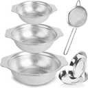 Rice Washer Strainer Bowl,6 Pcs Stainless Steel Colander Set,3QT/4QT/5QT Rice Washer Strainer with 10" Plates,Mesh Strainer for Washing and Draining Vegetables, Fruit, Rice, Pasta,Dishwasher Safe