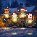 4 Packs Solar Christmas Stakes Xmas Lights Metal Garden Santa Claus Snowman Gingerbread Man Elk Pathway Lights Decorations for Holiday Walkway Yard Outdoor Lawn Patio Front Porch Cemetery