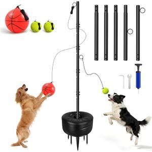 Tetherball Set with Tetherball Ball and Rope 5-Prong Ground Anchor,20kg Water Weight Bag & Adjustable Height Pole Outdoor Backyard Lawn Park Rope Ball Game for Family Dogs