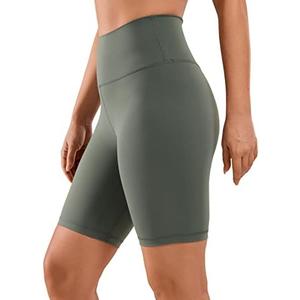 CRZ YOGA Naked Feeling Biker Shorts 8" | Sleek, Decent Compression, Yoga, Hidden Waistband Pocket, for Women (Large, Grey Sage)