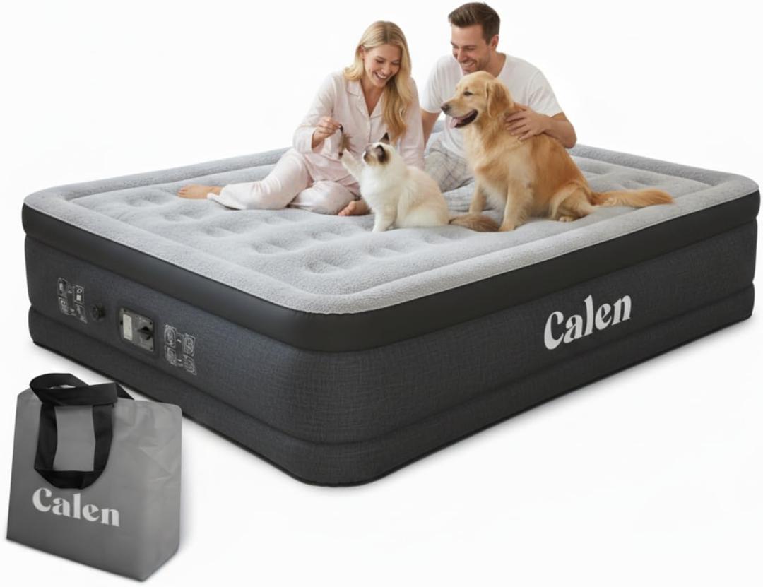 CALEN Queen Air Mattress with Built in Pump, 18 Inch Raised Comfort Inflatable Mattress Blow Up Mattress, Portable Air Bed for Home, Guests and Camping, 650 lbs Support
