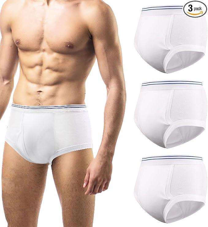 Carer Mens Incontinence Underwear Washable 3 Pack Cotton Reusable Incontinence Boxers Briefs for Men Built in Cotton Pad for Bladder Leakage 150ML, Large