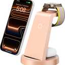 Anlmz 3 in 1 Charging Station for iPhone, Wireless Charger for iPhone 17 16e 16 15 14 13 12 11 X Pro Max & Apple Watch - Charging Stand Dock for AirPods (Rose)