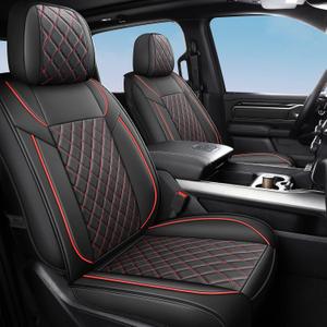 FREESOO Seat Covers for Dodge Ram 2026 2025 2024 2023 2022 2021 2020 2019 1500 Crew Cab, Leather Seat Cover Big Horn Lone Star Rebel, Black Red