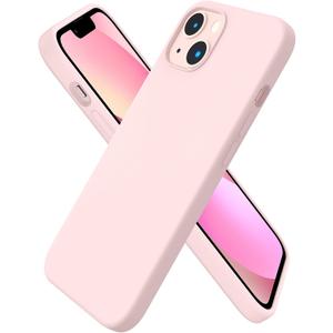 ORNARTO Compatible with iPhone 13 Case 6.1, Slim Liquid Silicone 3 Layers Full Covered Soft Gel Rubber Case Cover 6.1 inch-Chalk Pink