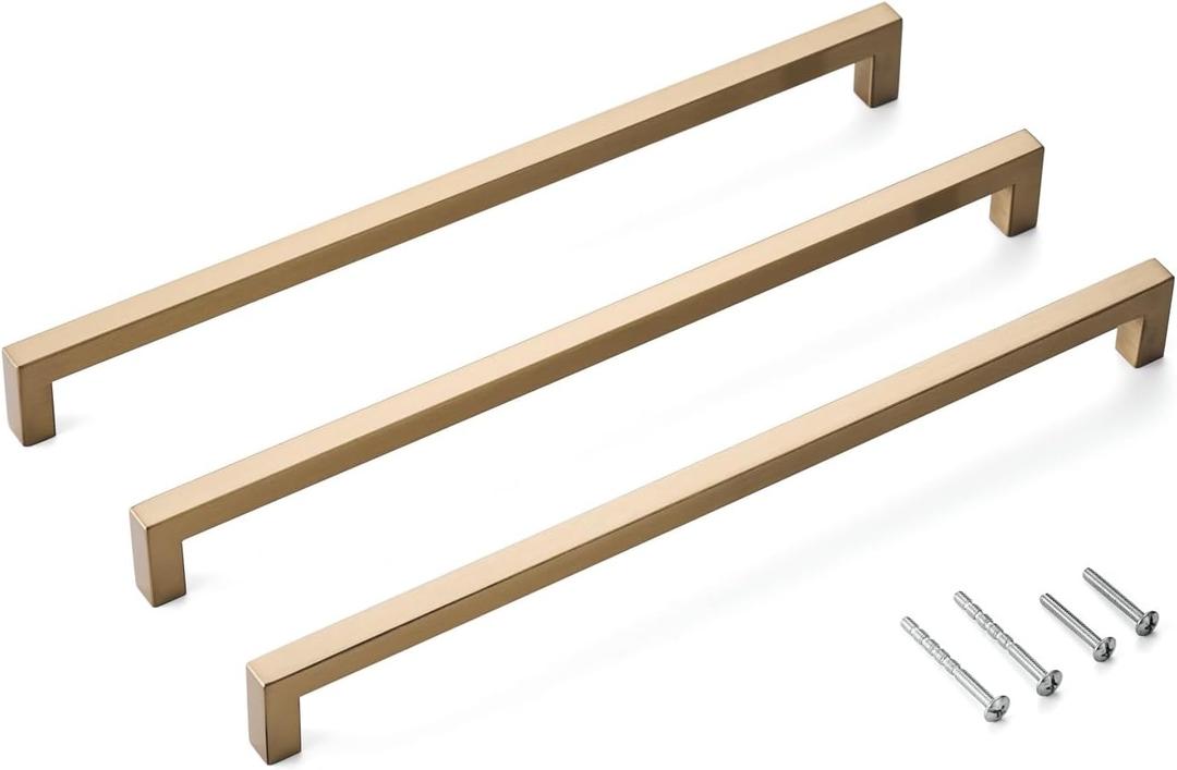 10 Pack 12.6 Inch (Center to Center 320mm) Cabinet Handles Modern Square Champagne Cabinet Pulls for Wardrobe Door Stainless Steel Kitchen Cabinet Handles Hardware