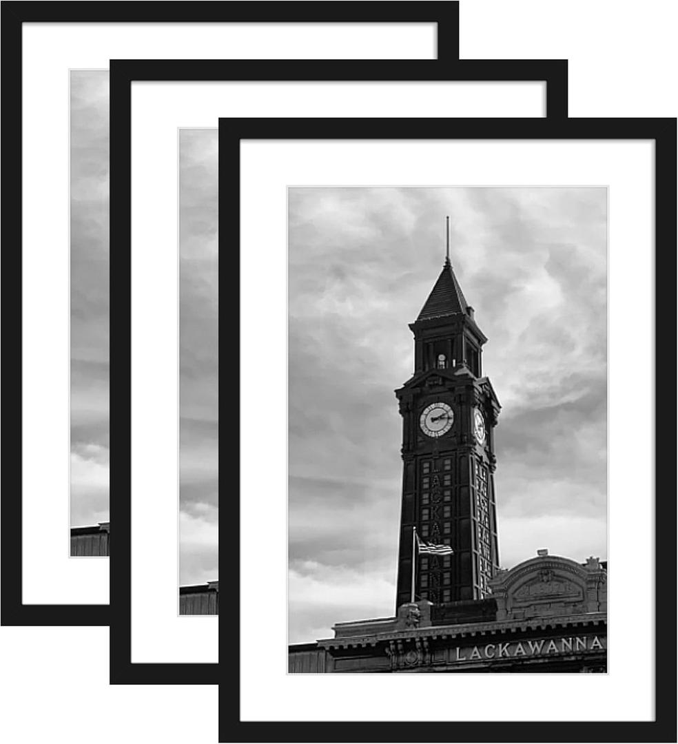 Wiscet 20x28 Picture Frame Set of 3, Display Pictures 16x24 with Mat or 20 x 28 Poster Frame without Mat, Wall Gallery Photo Frames, Black