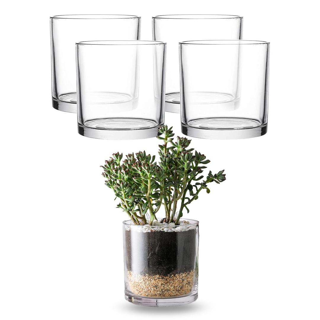 5"X5" Glass Cylinder Vase - WHOLE HOUSEWARES Candle Holder - Decorative Centerpiece Arrangement for Wedding Party Event Home Office Decor - Set of 4
