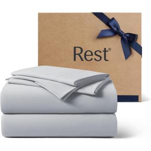 REST Evercool+ Cooling Sheet Set, Queen Size, Light Gray, Breathable Bed Sheets for Hot Sleeper and Night Sweats, with Pillowcases, with Ionic+ Self-Cleaning Silver Yarn for Sensitive Skin, 4PCS