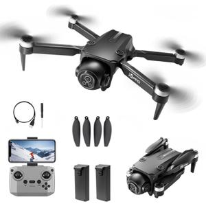 Drones with Camera 150 Electrically Adjustable Brushless Motor Drone for Adult Beginner HD Camera Optical Flow Positioning Foldable Gesture Photo Mini RC Quadcopter 2 Battery FPV Drones I5 Pro (Black)