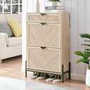 Shoe Cabinet Storage with 2 Flip Drawers, Narrow Hidden Shoes Cabinet Organizer for Entryway, Freestanding Slim Shoe Rack Front Door Entrance(Oak) (Medium)