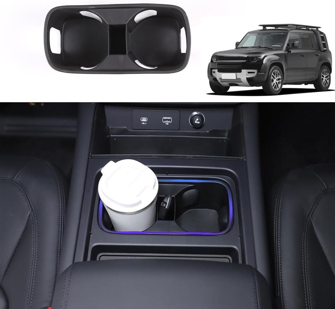 Black Center Console Cup Holder Compatible with Land Rover Defender 90 110 130 2020-2024 Car Cup Holder Expander Storage BoxDrink Cup Holder Organizer Accessories (for Defender 2022-2024)